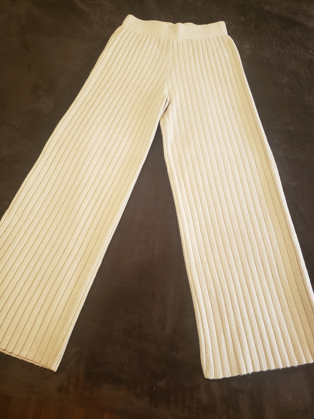 Sincerely Jules Wide-Leg Ribbed Knit Pants in Cream